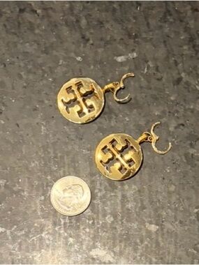 Tory Burch Gold Logo Cutout Drop Earrings